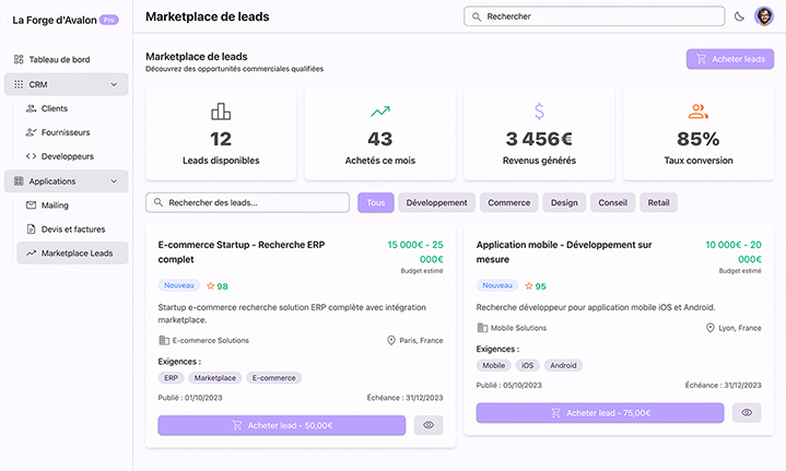 Écran de l'application